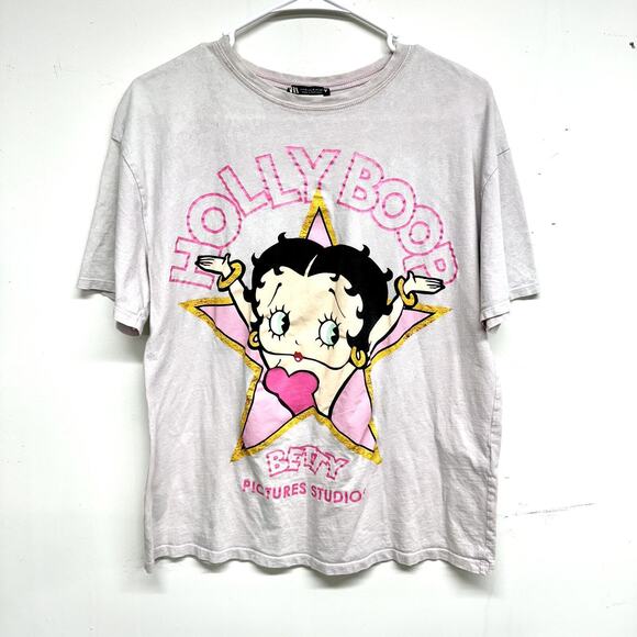 ZARA X BETTY BOOP Top Women Size Medium Pink Graphic Limited Edition Short Sleev - Picture 1 of 3